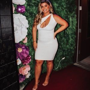 Fitted White Midi one shoulder dress